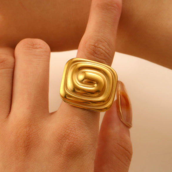 Fashion Retro Smooth Texture Ring Stainless Steel Nonfading Geometric Electroplated Unisex