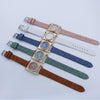 Fashion Retro Square Rhinestone Quartz Watch For Female Students Pu Strap Alloy Case
