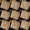 Fashion Retro Stacked Chain Stainless Steel Butterfly Moon Pearl Pendant Necklace For Women With Electroplating