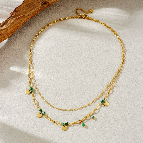 Fashion Retro Stacked Stainless Steel Goldplated Clavicle Chain Doublelayer Geometric Women's Necklace