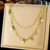 Fashion Retro Stacked Stainless Steel Goldplated Clavicle Chain Doublelayer Geometric Women's Necklace