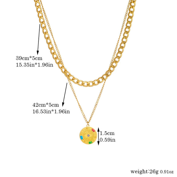 Fashion Retro Stainless Steel Compass Pendant Double Chain Electroplated Jewelry Necklace For Women
