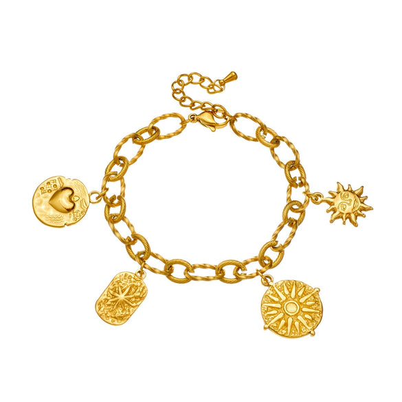 Fashion Retro Stainless Steel Heart Shape Pendant Bracelet Gold Plated