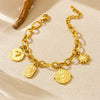 Fashion Retro Stainless Steel Heart Shape Pendant Bracelet Gold Plated