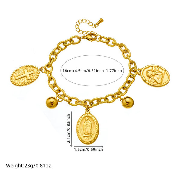 Fashion Retro Stainless Steel Oval Coin Pendant O Chain Jewelry Gold Plated