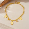 Fashion Retro Stainless Steel Oval Coin Pendant O Chain Jewelry Gold Plated