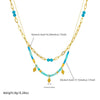 Fashion Retro Stainless Steel Oword Chain Necklace With Blue Beaded Stacked And Rhombus Pattern Electroplated