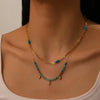 Fashion Retro Stainless Steel Oword Chain Necklace With Blue Beaded Stacked And Rhombus Pattern Electroplated
