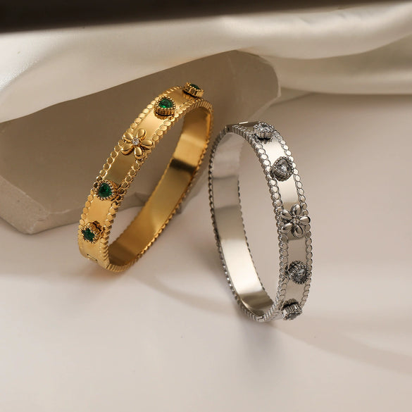Fashion Retro Stainless Steel Zircon Bracelet With Micropaved Design For Female