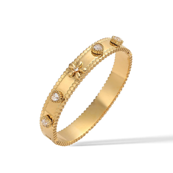 Fashion Retro Stainless Steel Zircon Bracelet With Micropaved Design For Female