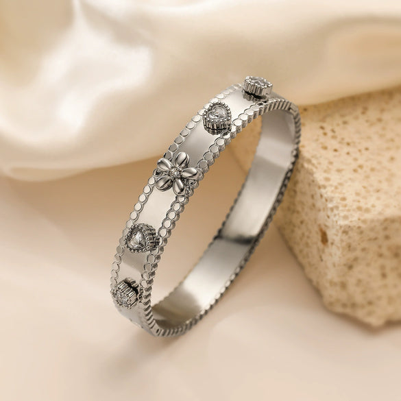 Fashion Retro Stainless Steel Zircon Bracelet With Micropaved Design For Female