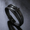 Fashion Retro Style Alloy Bracelet With Cross Design Magnetic Buckle Multilayer Simple Woven Leather Electroplated