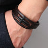 Fashion Retro Style Alloy Bracelet With Cross Design Magnetic Buckle Multilayer Simple Woven Leather Electroplated