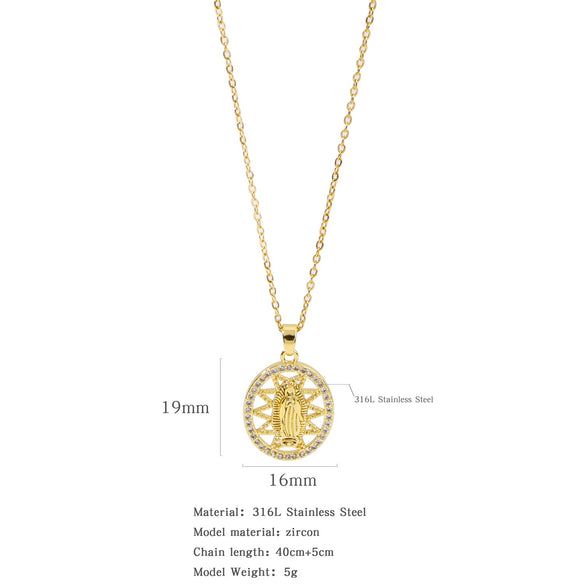 Fashion Retro Style Stainless Steel Pendant Ochain Necklace With Copper Zirconium And Colored Diamond Electroplating