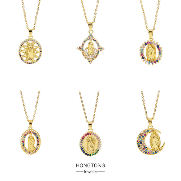 Fashion Retro Style Stainless Steel Pendant Ochain Necklace With Copper Zirconium And Colored Diamond Electroplating
