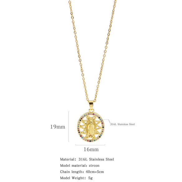 Fashion Retro Style Stainless Steel Pendant Ochain Necklace With Copper Zirconium And Colored Diamond Electroplating