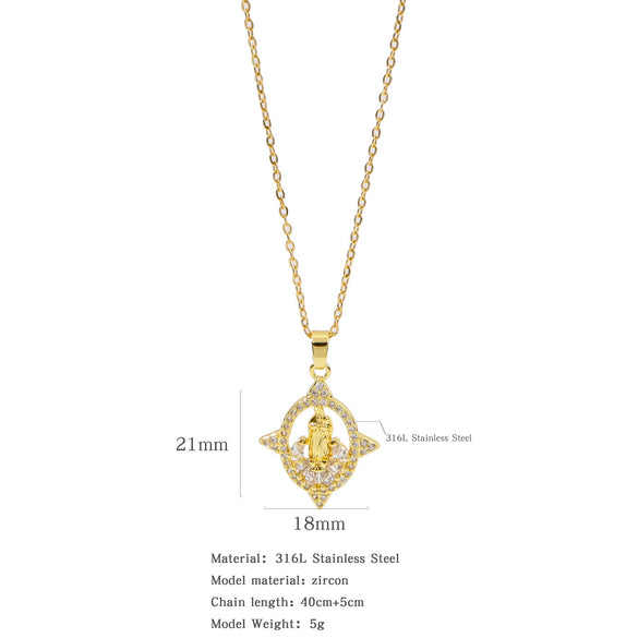 Fashion Retro Style Stainless Steel Pendant Ochain Necklace With Copper Zirconium And Colored Diamond Electroplating
