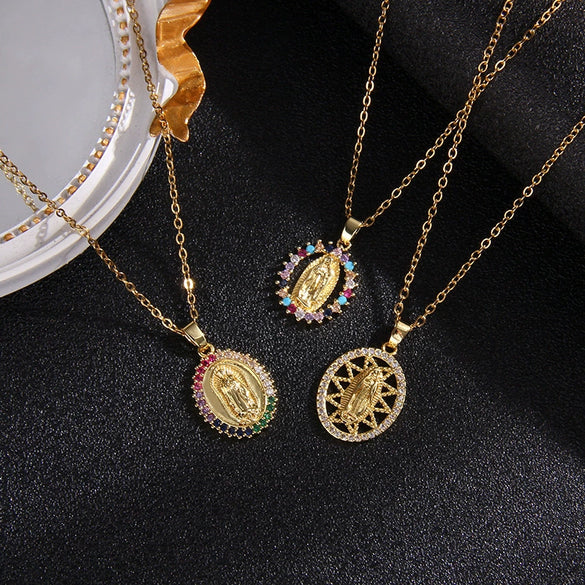 Fashion Retro Style Stainless Steel Pendant Ochain Necklace With Copper Zirconium And Colored Diamond Electroplating