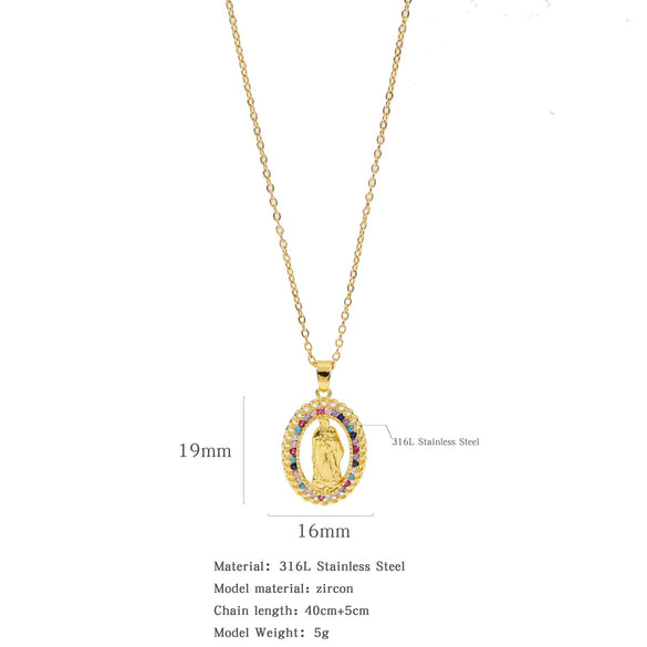 Fashion Retro Style Stainless Steel Pendant Ochain Necklace With Copper Zirconium And Colored Diamond Electroplating