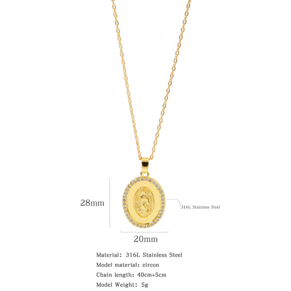 Fashion Retro Style Stainless Steel Pendant Ochain Necklace With Copper Zirconium And Colored Diamond Electroplating
