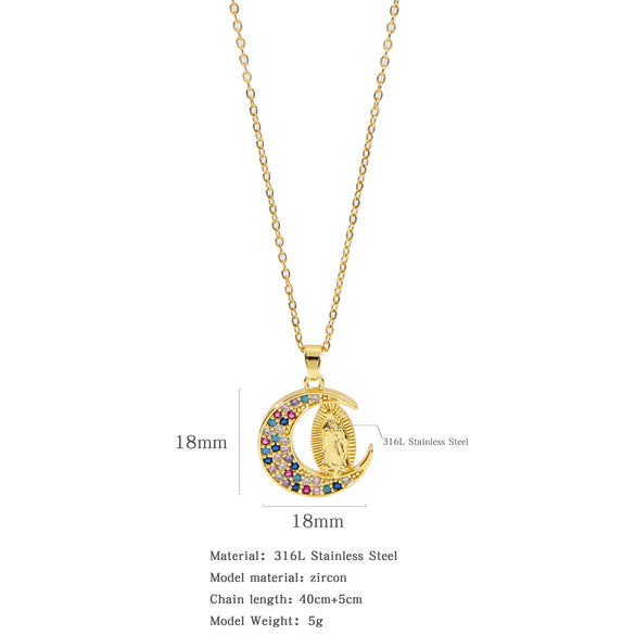 Fashion Retro Style Stainless Steel Pendant Ochain Necklace With Copper Zirconium And Colored Diamond Electroplating