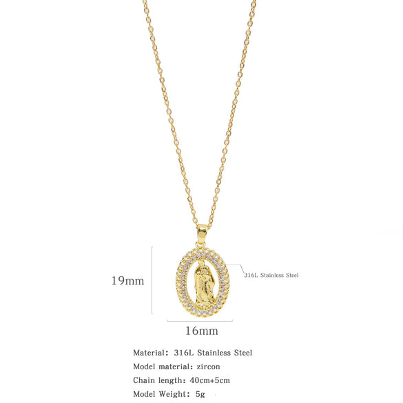 Fashion Retro Style Stainless Steel Pendant Ochain Necklace With Copper Zirconium And Colored Diamond Electroplating