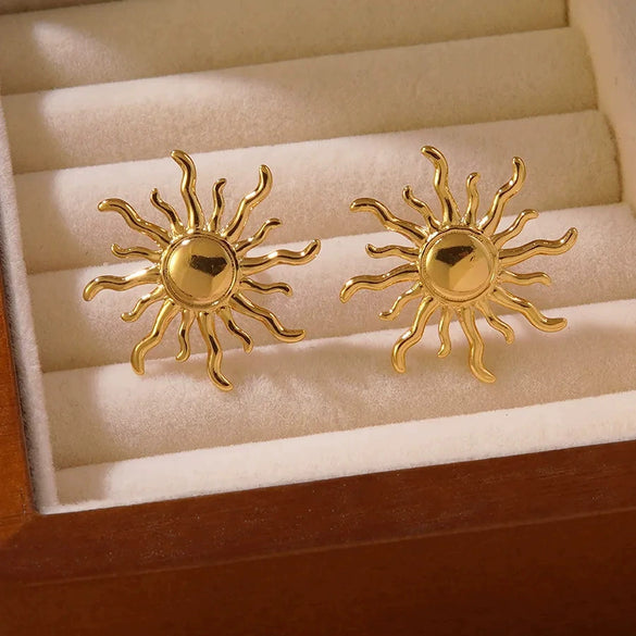 Fashion Retro Sun Turbine Stainless Steel Earrings With Stamping Design
