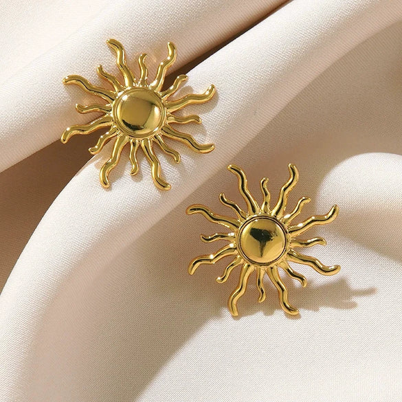 Fashion Retro Sun Turbine Stainless Steel Earrings With Stamping Design
