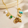 Fashion Retro Turquoise Pearl Coconut Tree Leopard Print Fishtail Star Pendant Necklace For Women With Electroplated Stainless Steel Pendant And Flat Cross Chain