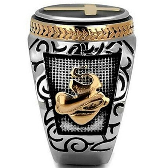 Fashion Retro Two Tone Cross Ring Metal Electroplated Black Oil Finish Geometric Statement Ring For Unisex Adults