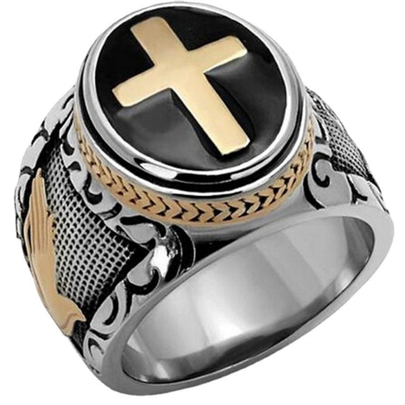 Fashion Retro Two Tone Cross Ring Metal Electroplated Black Oil Finish Geometric Statement Ring For Unisex Adults