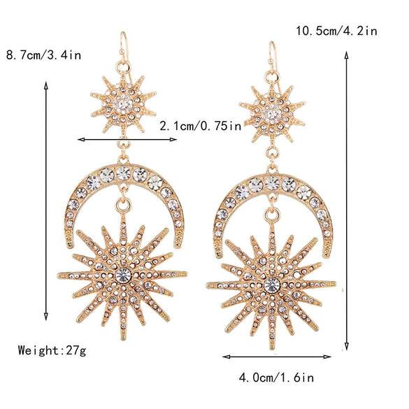 Fashion Retro Women's Handmade Earrings With Artificial Crystal And Geometric Pattern Star And Sun Shapes