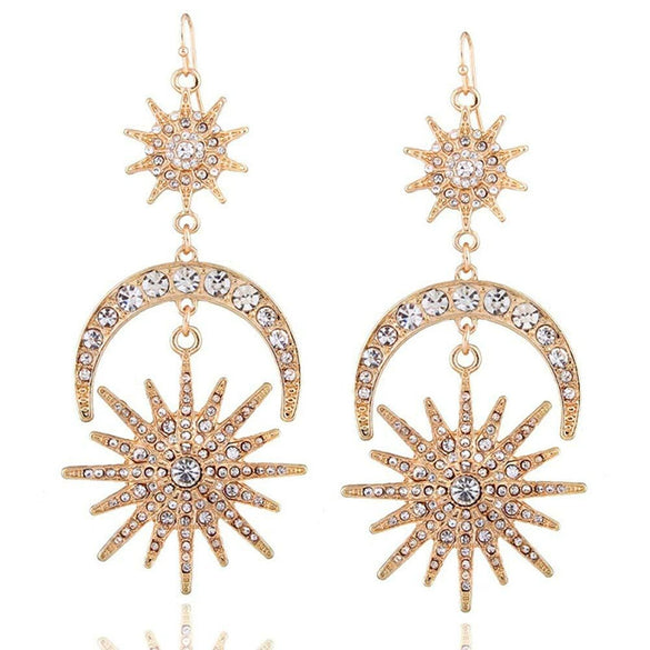 Fashion Retro Women's Handmade Earrings With Artificial Crystal And Geometric Pattern Star And Sun Shapes