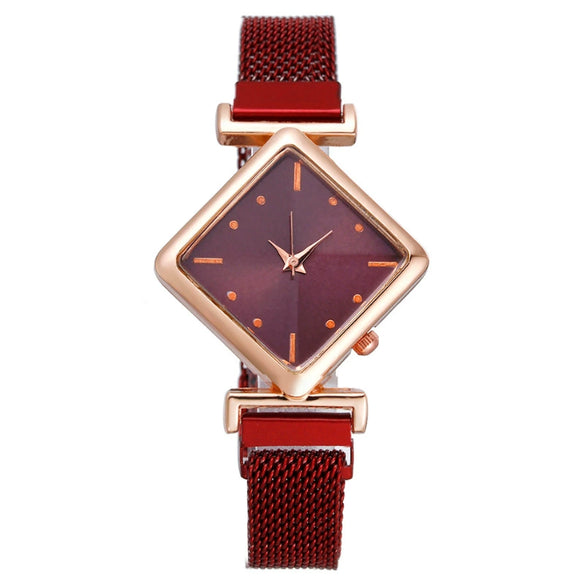 Fashion Rhombus Women's Metal Watch With Quartz Movement And Suction Iron Buckle