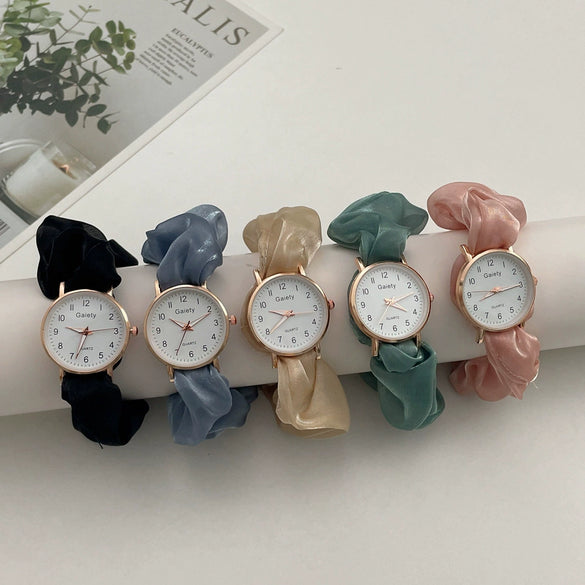 Fashion Ribbon Digital Watch For Female Alloy Case Round Dial