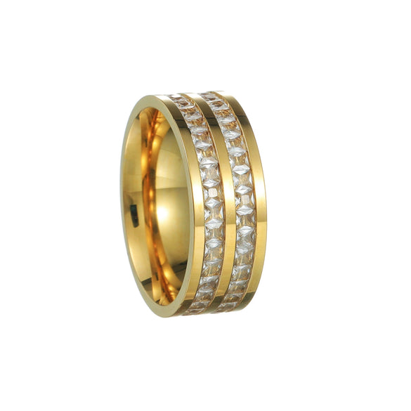 Fashion Ring Diamond Zircon Titanium Steel U Shape Electroplated For Women