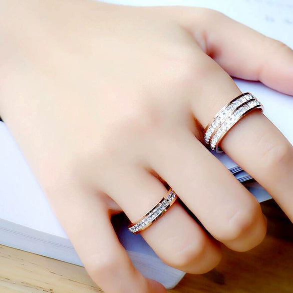 Fashion Ring Diamond Zircon Titanium Steel U Shape Electroplated For Women