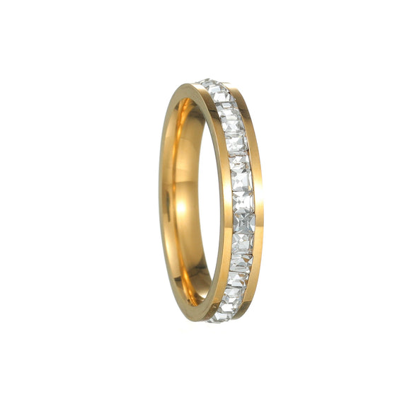 Fashion Ring Diamond Zircon Titanium Steel U Shape Electroplated For Women