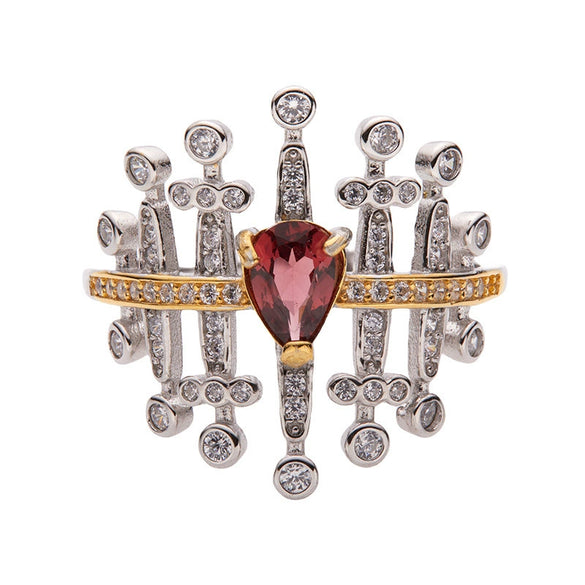 Fashion Ring S925 Sterling Silver Inlaid With Natural Garnet Topaz Gem Heart Shape Women's