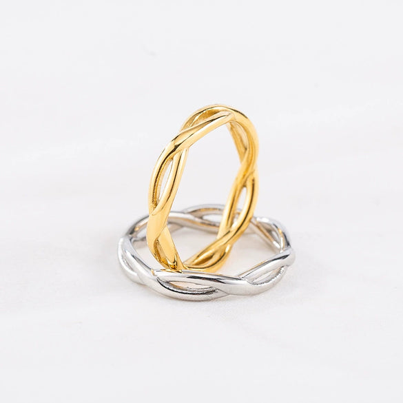 Fashion Ring Titanium Steel Gold Plated Geometric Woven Twist Couple Ring