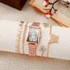 Fashion Rose Gold Watch Set With Square Quartz Watch And Butterfly Bracelet Alloy Case Stainless Steel Strap Roman Numerals Scale For Female
