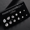 Fashion Round Diamond Stud Earrings 6 Pairs Set