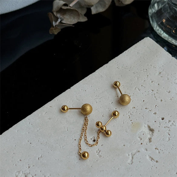 Fashion Round Heart Shape Titanium Steel Tassel Plating Inlay Zircon Ear Studs 1 Pair