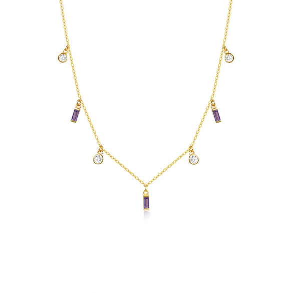 Fashion Round Rectangle Sterling Silver Inlay Zircon Necklace