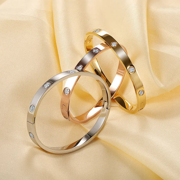 Fashion Round Stainless Steel Diamond Bangle