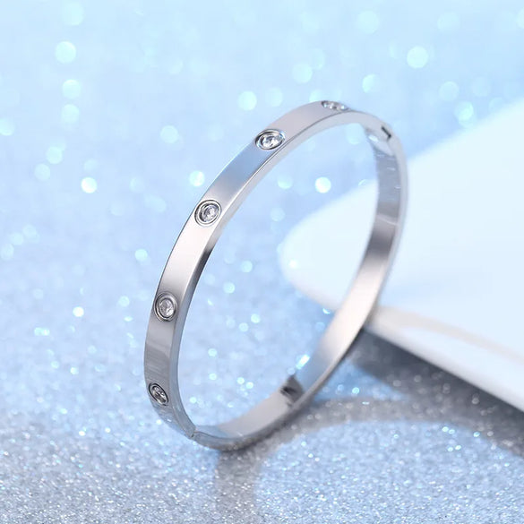 Fashion Round Stainless Steel Diamond Bangle