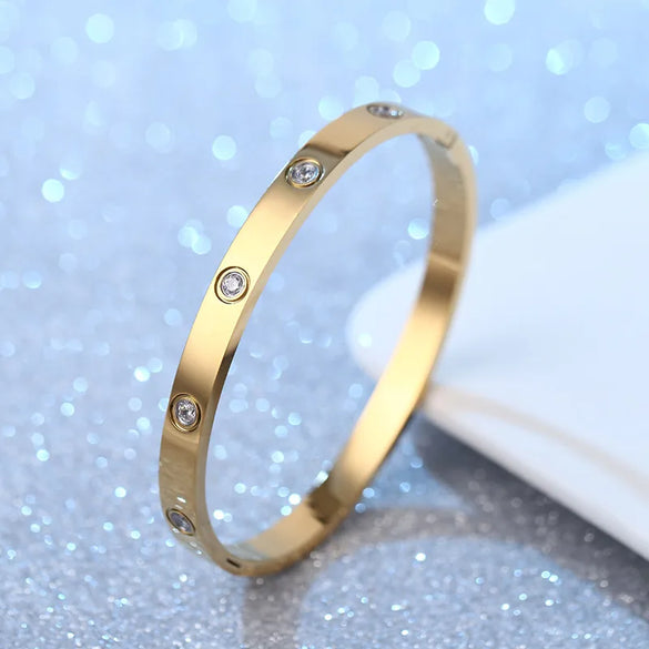 Fashion Round Stainless Steel Diamond Bangle