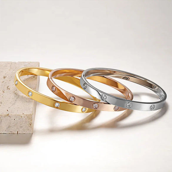 Fashion Round Stainless Steel Diamond Bangle