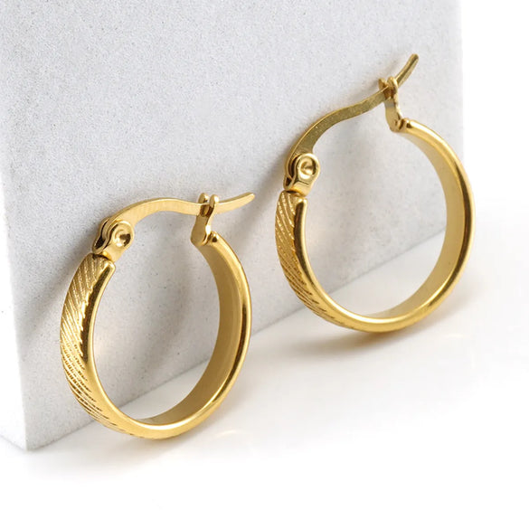 Fashion Round Stainless Steel Hoop Earrings Gold Plated Stainless Steel Earrings