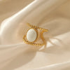 Fashion Round Stainless Steel Plating Inlay Natural Stone Open Ring